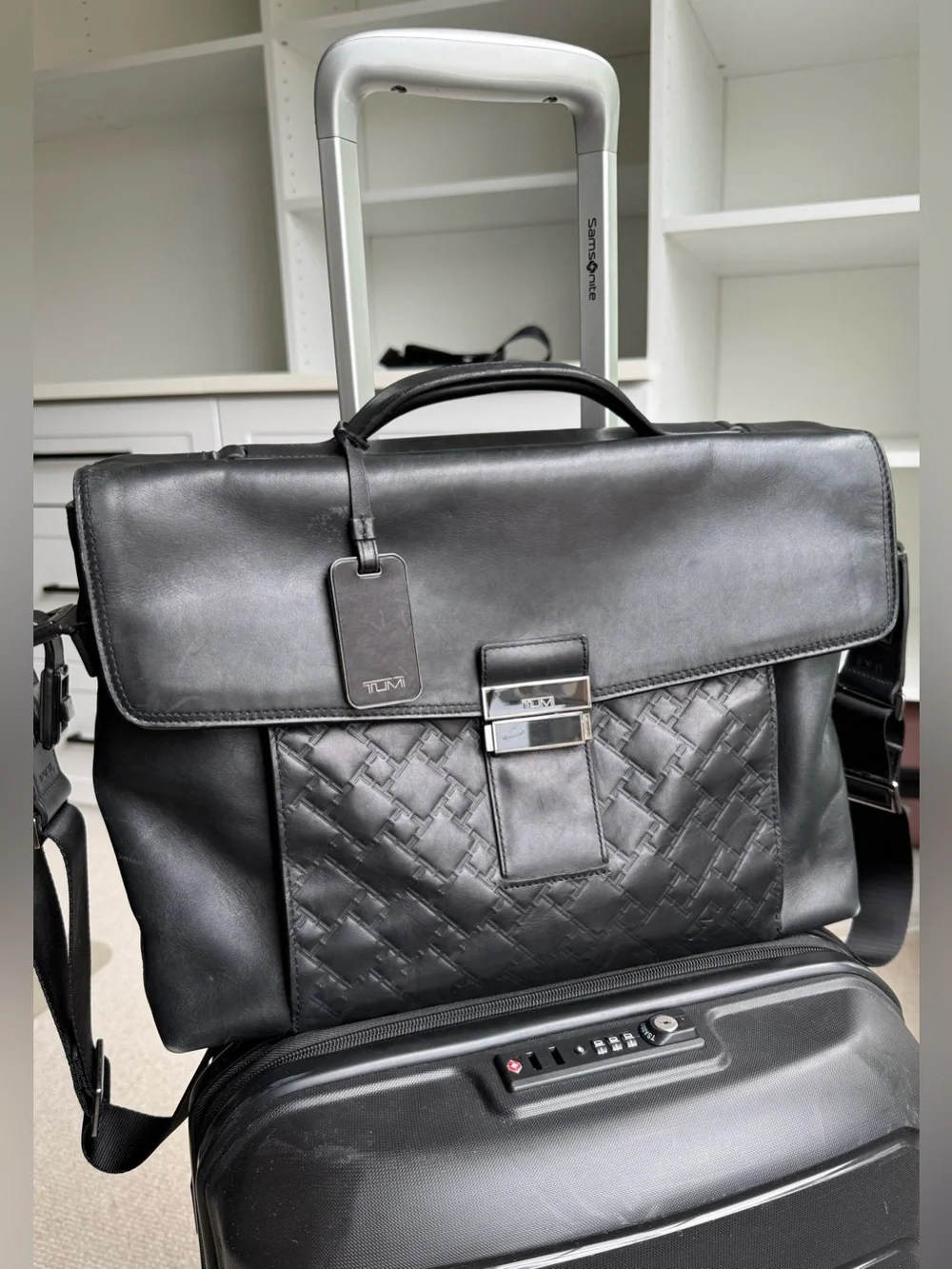 Tumi Black Leather Embossed Briefcase
